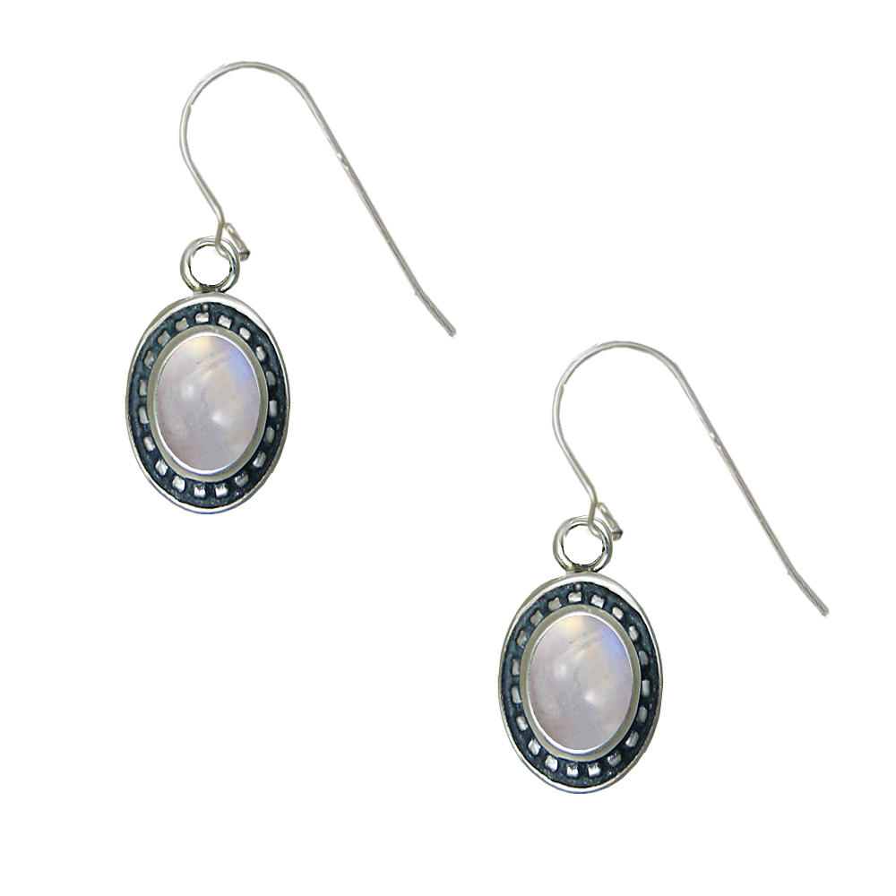 Sterling Silver Rainbow Moonstone Gemstone Drop Dangle Earrings